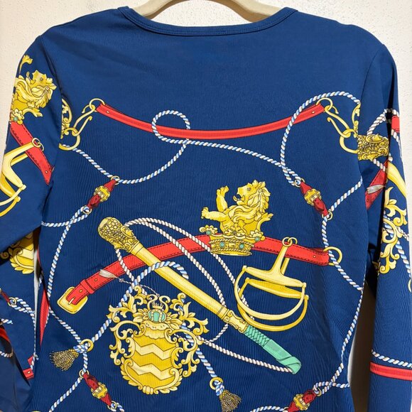 J McLaughlin Catalina Cloth Blue Equestrian Lion Rope Signature 3/4 Sleeve Tee - Picture 8 of 13